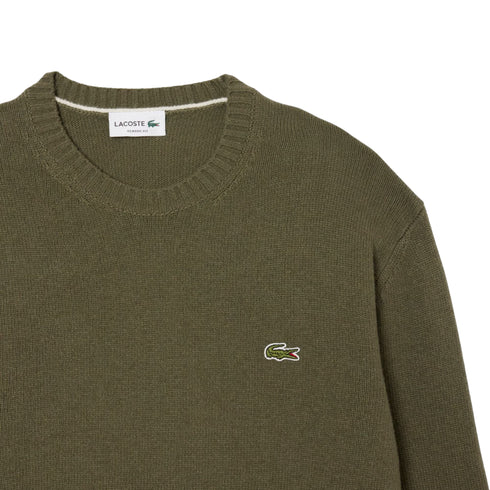 Maglia Uomo in lana a tinta unita, con coccodrillo iconico e bordi a costine